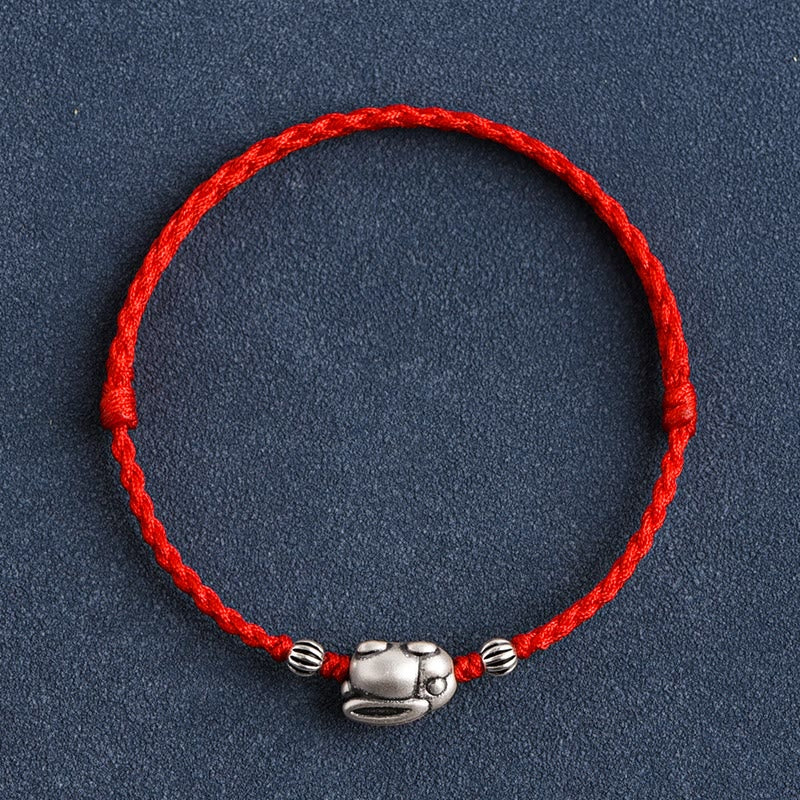 Buddha Stones Braccialetto portafortuna in corda di coniglio in argento sterling 999 fatto a mano - Image 11