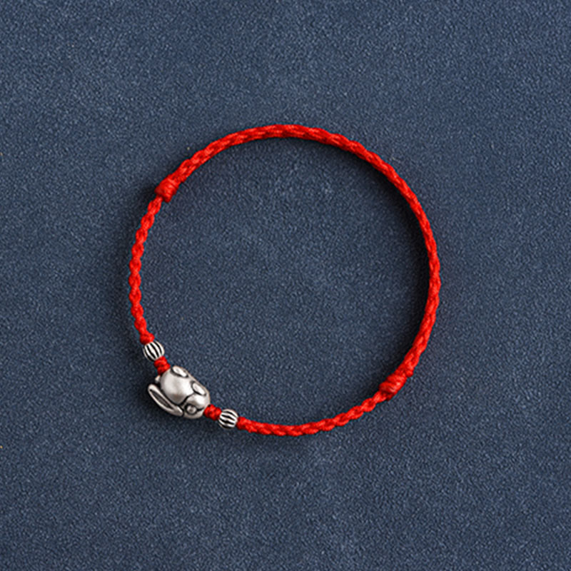 Buddha Stones Braccialetto portafortuna in corda di coniglio in argento sterling 999 fatto a mano - Image 12