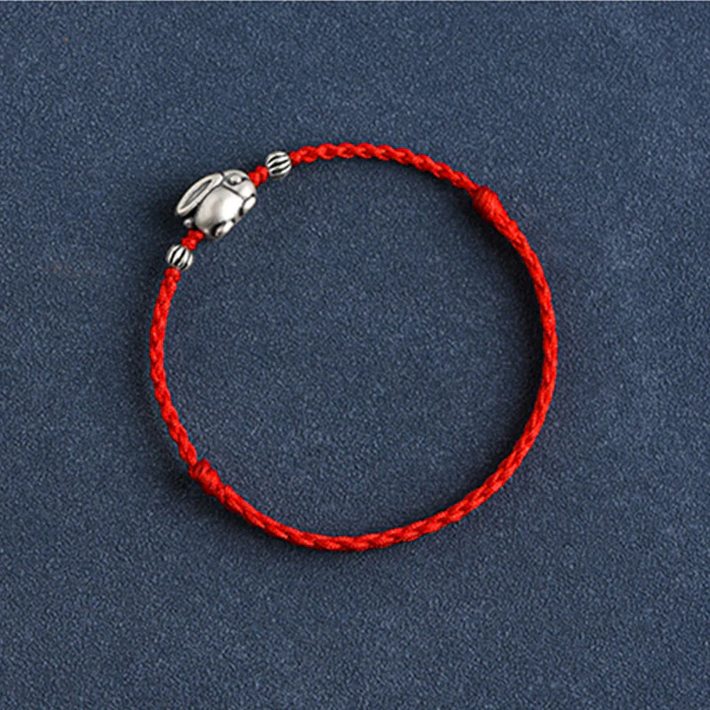 Buddha Stones Braccialetto portafortuna in corda di coniglio in argento sterling 999 fatto a mano - Image 13