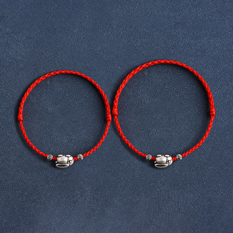 Buddha Stones Braccialetto portafortuna in corda di coniglio in argento sterling 999 fatto a mano - Image 14