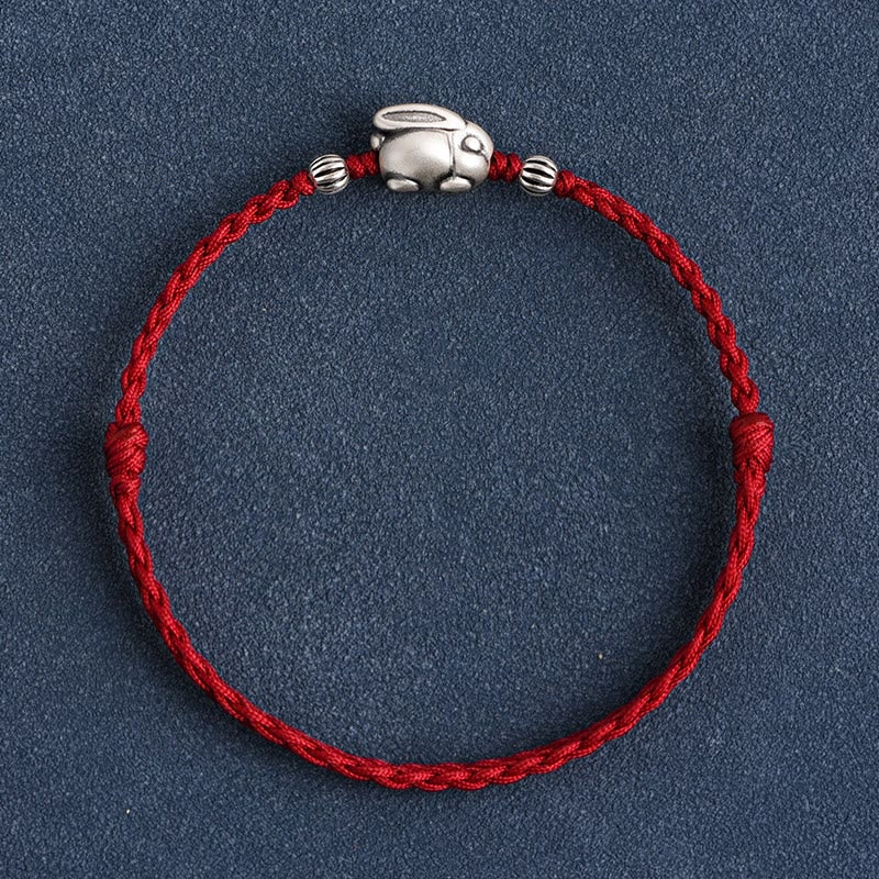 Buddha Stones Braccialetto portafortuna in corda di coniglio in argento sterling 999 fatto a mano - Image 16