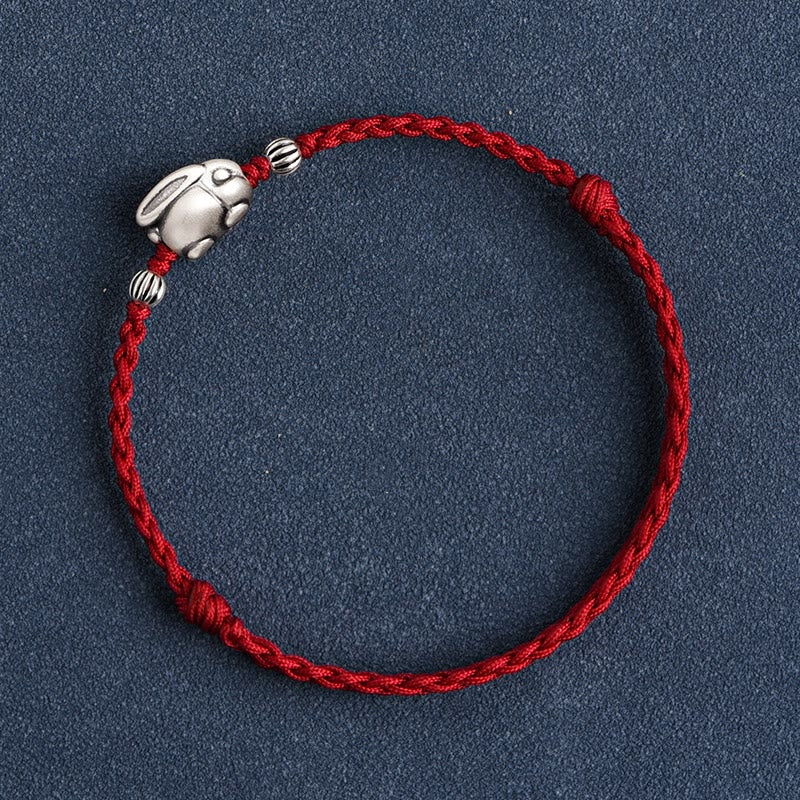 Buddha Stones Braccialetto portafortuna in corda di coniglio in argento sterling 999 fatto a mano - Image 17