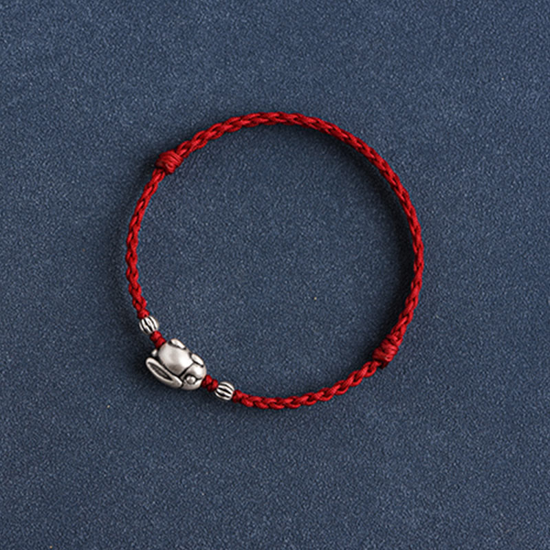 Buddha Stones Braccialetto portafortuna in corda di coniglio in argento sterling 999 fatto a mano - Image 18
