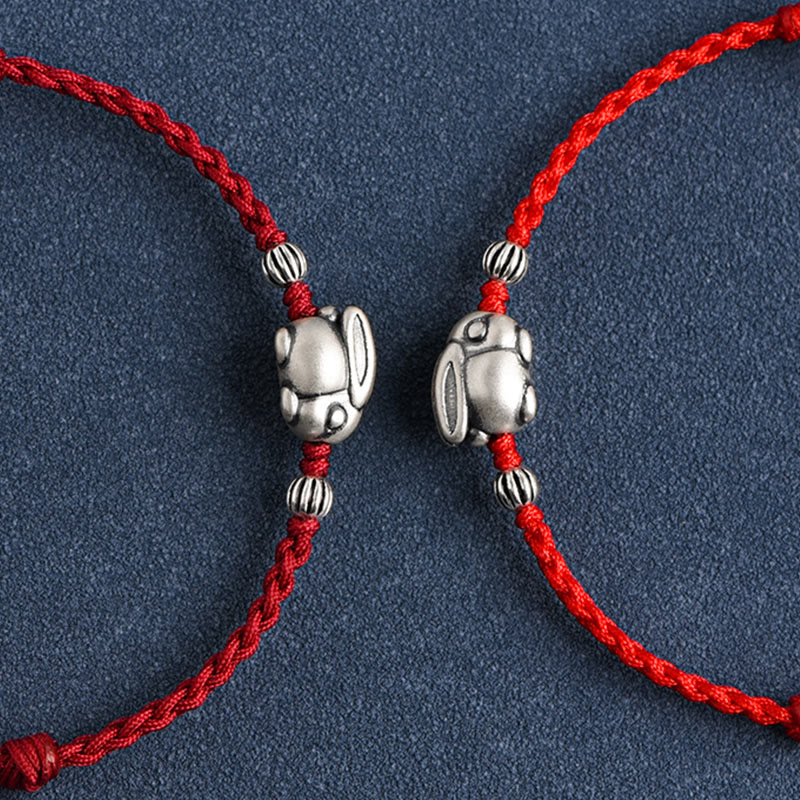 Buddha Stones Braccialetto portafortuna in corda di coniglio in argento sterling 999 fatto a mano - Image 22