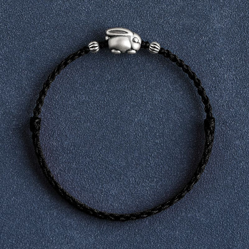 Buddha Stones Braccialetto portafortuna in corda di coniglio in argento sterling 999 fatto a mano - Image 23
