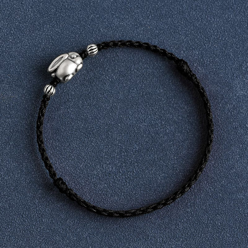 Buddha Stones Braccialetto portafortuna in corda di coniglio in argento sterling 999 fatto a mano - Image 24