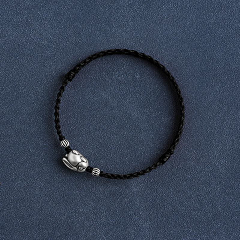 Buddha Stones Braccialetto portafortuna in corda di coniglio in argento sterling 999 fatto a mano - Image 25