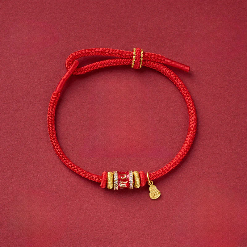 Buddha Stones Braccialetto portafortuna in filo di rame rosso con carattere Om Mani Padme Hum Fu
