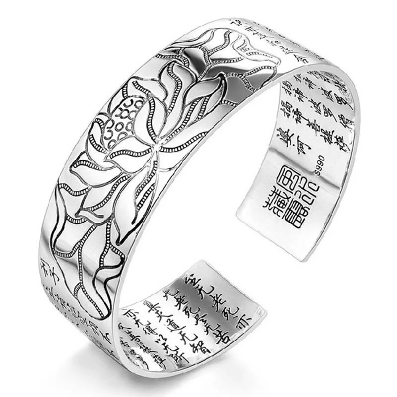 Buddha Stones Braccialetto portafortuna in rame bianco con loto tibetano