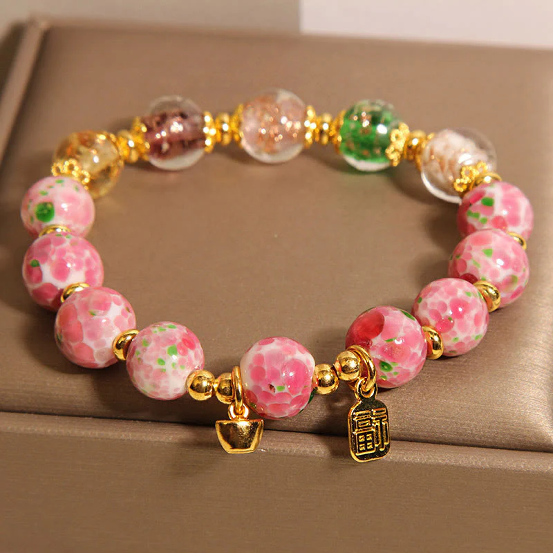 Buddha Stones Braccialetto portafortuna Liuli rosa con carattere Fu - Image 3