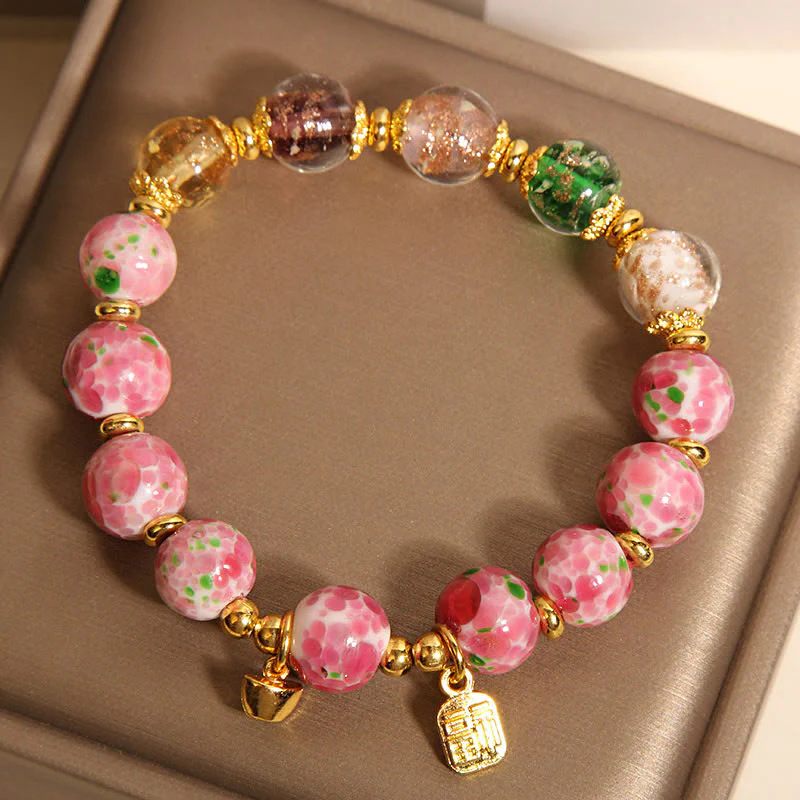 Buddha Stones Braccialetto portafortuna Liuli rosa con carattere Fu - Image 4