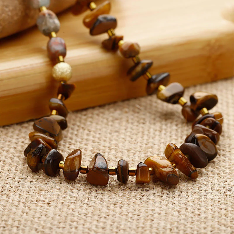 Buddha Stones Bronzite Pietra dell'Imperatore Occhio di Tigre Determinazione Bracciale Triplo Avvolgimento - Image 2