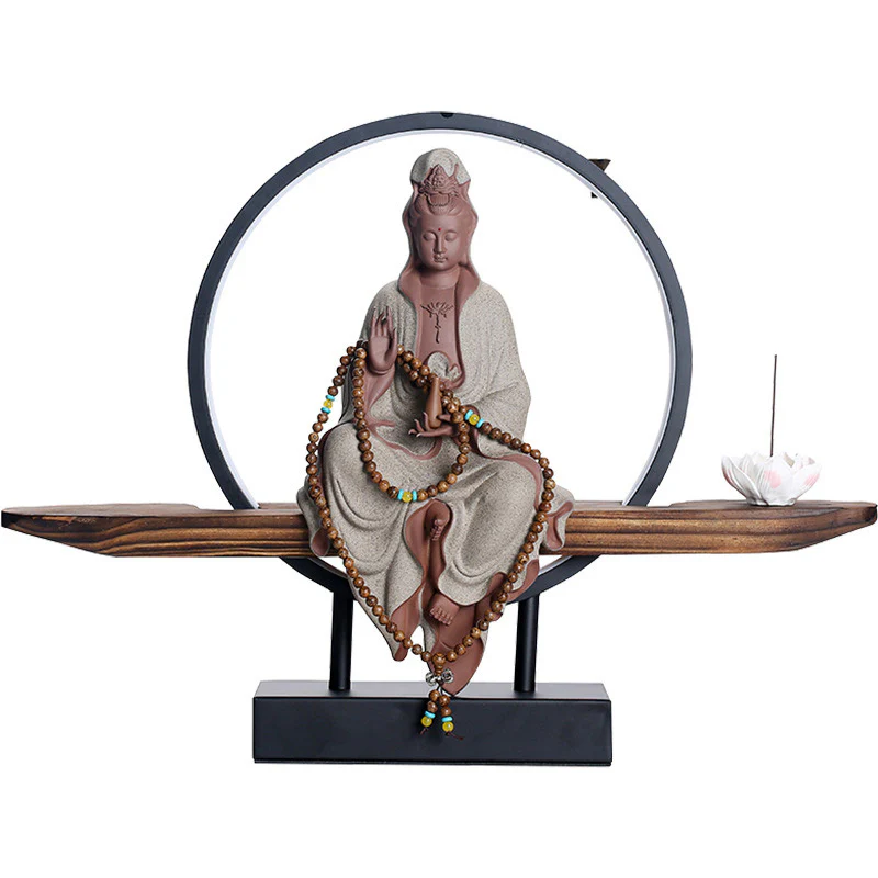 Buddha Stones Buddha Avalokitesvara Ceramica Loto Rilassamento Bruciatore di Incenso Decorazione - Image 24