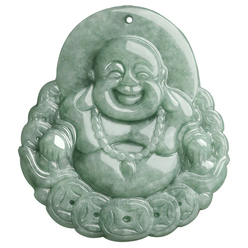 Buddha Stones Buddha che ride Collana con ciondolo in giada naturale con moneta di rame e abbondanza - Image 9