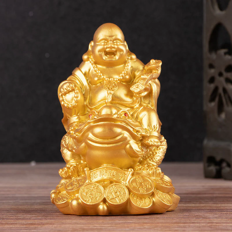 Buddha Stones Buddha che ride Feng Shui Rana Rospo Monete di rame Attraggono la ricchezza Statua in resina Decorazione per la casa
