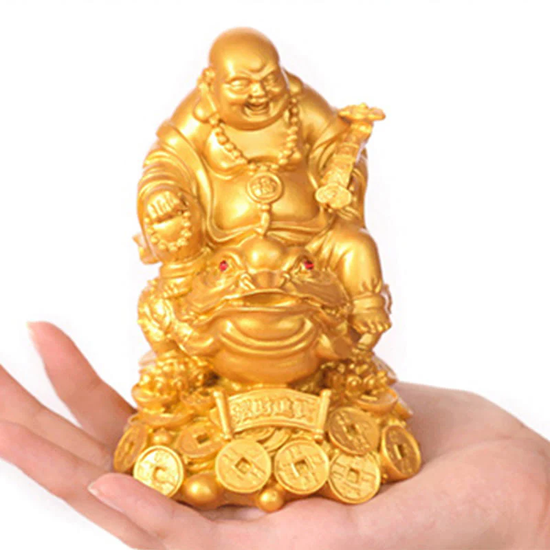 Buddha Stones Buddha che ride Feng Shui Rana Rospo Monete di rame Attraggono la ricchezza Statua in resina Decorazione per la casa - Image 10