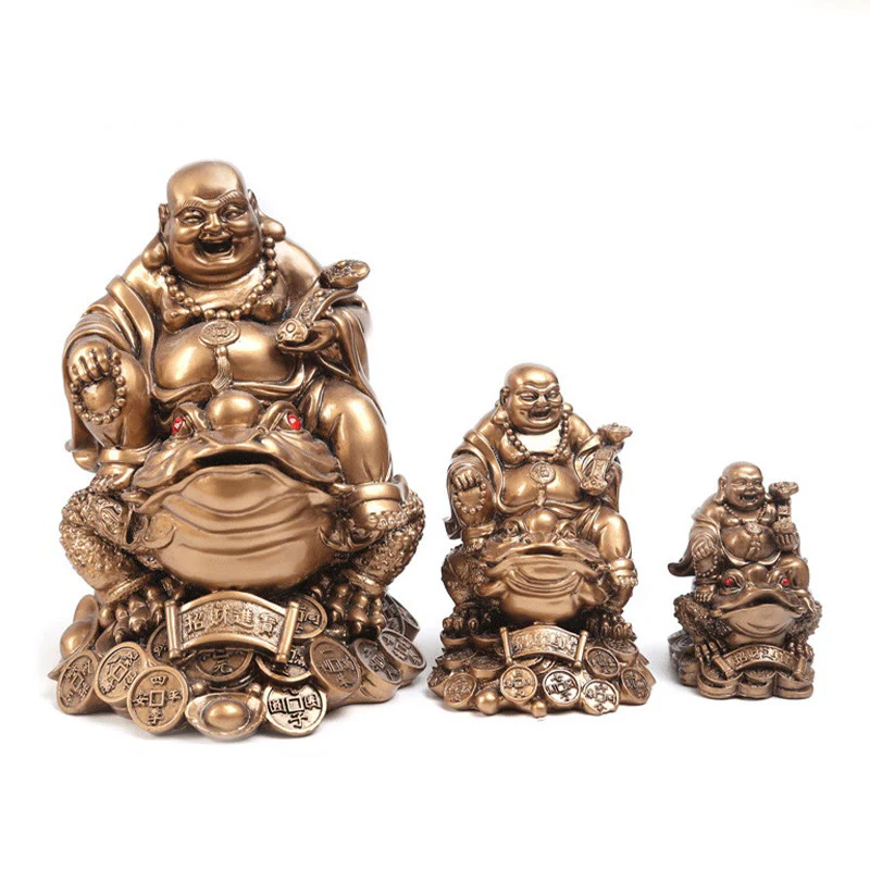 Buddha Stones Buddha che ride Feng Shui Rana Rospo Monete di rame Attraggono la ricchezza Statua in resina Decorazione per la casa - Image 12