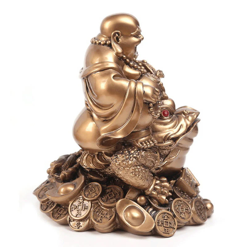 Buddha Stones Buddha che ride Feng Shui Rana Rospo Monete di rame Attraggono la ricchezza Statua in resina Decorazione per la casa - Image 17