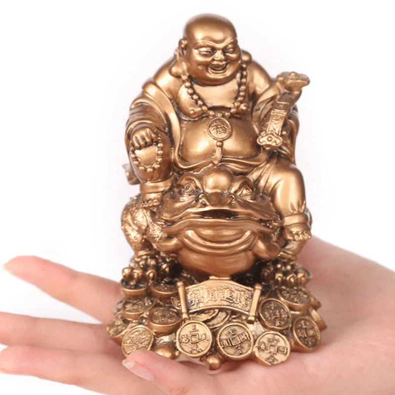 Buddha Stones Buddha che ride Feng Shui Rana Rospo Monete di rame Attraggono la ricchezza Statua in resina Decorazione per la casa - Image 18