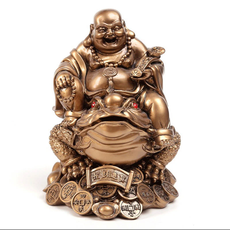 Buddha Stones Buddha che ride Feng Shui Rana Rospo Monete di rame Attraggono la ricchezza Statua in resina Decorazione per la casa - Image 19
