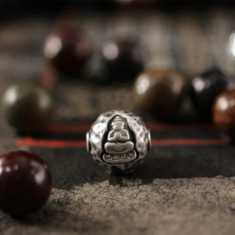 Buddha Stones Buddha Cure in argento sterling 999 con piccole foglie di sandalo verde e sandalo rosso - Image 2