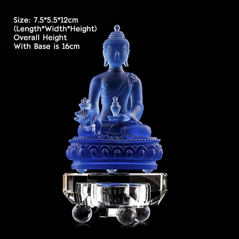 Buddha Stones Buddha della medicina Fatto a mano Liuli Cristallo Pezzo d'arte Statua della compassione Casa Ufficio Offerta Decorazione - Image 10