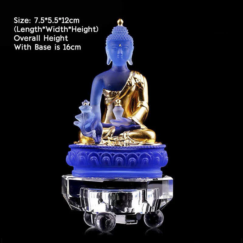 Buddha Stones Buddha della medicina Fatto a mano Liuli Cristallo Pezzo d'arte Statua della compassione Casa Ufficio Offerta Decorazione - Image 11