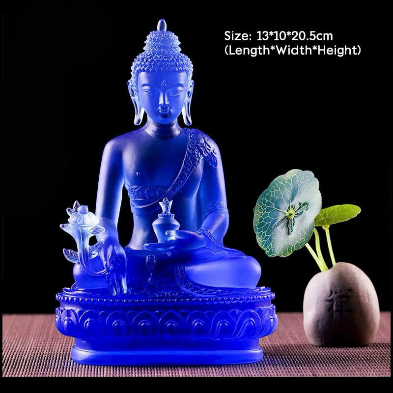 Buddha Stones Buddha della medicina Fatto a mano Liuli Cristallo Pezzo d'arte Statua della compassione Casa Ufficio Offerta Decorazione - Image 12