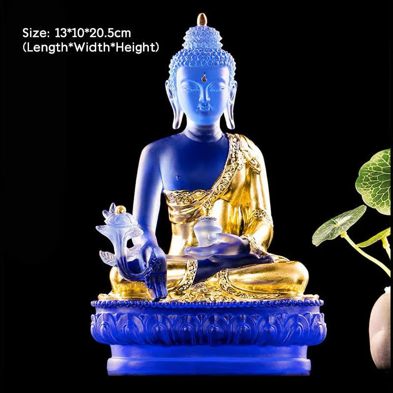 Buddha Stones Buddha della medicina Fatto a mano Liuli Cristallo Pezzo d'arte Statua della compassione Casa Ufficio Offerta Decorazione - Image 13