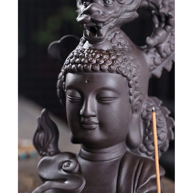 Buddha Stones Buddha Drago Nuvole di buon auspicio Argilla viola Bruciatore di incenso curativo Decorazione - Image 10