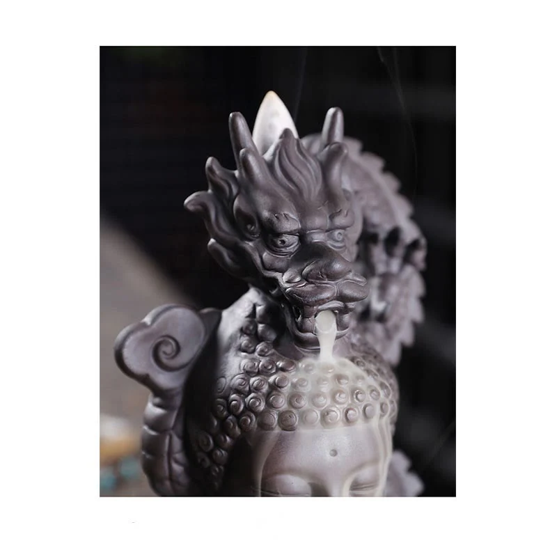 Buddha Stones Buddha Drago Nuvole di buon auspicio Argilla viola Bruciatore di incenso curativo Decorazione - Image 11
