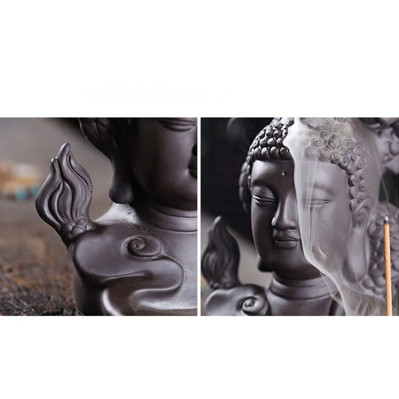 Buddha Stones Buddha Drago Nuvole di buon auspicio Argilla viola Bruciatore di incenso curativo Decorazione - Image 15