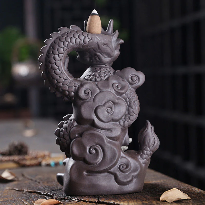 Buddha Stones Buddha Drago Nuvole di buon auspicio Argilla viola Bruciatore di incenso curativo Decorazione - Image 5