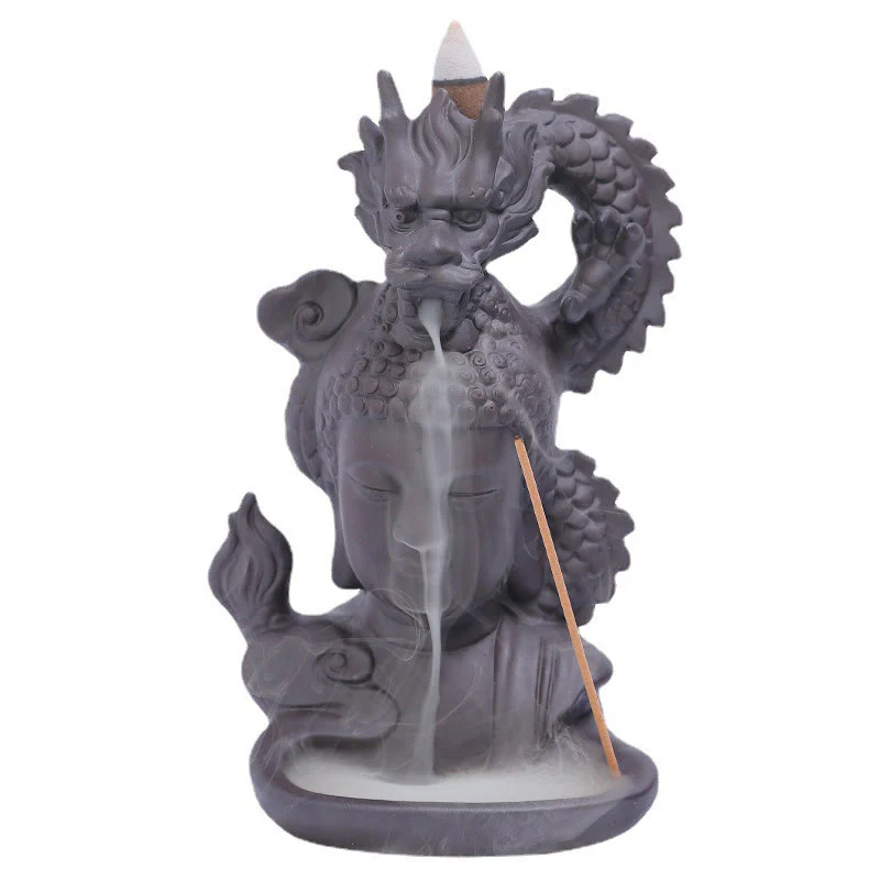Buddha Stones Buddha Drago Nuvole di buon auspicio Argilla viola Bruciatore di incenso curativo Decorazione - Image 6