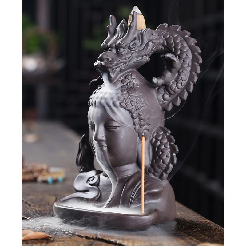 Buddha Stones Buddha Drago Nuvole di buon auspicio Argilla viola Bruciatore di incenso curativo Decorazione - Image 9