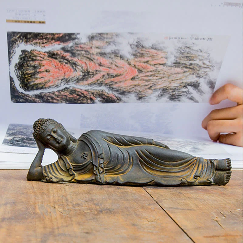 Buddha Stones Buddha Sdraiato Shakyamuni Ferro Polvere Ruggine Statua Resina Decorazione Casa - Image 13