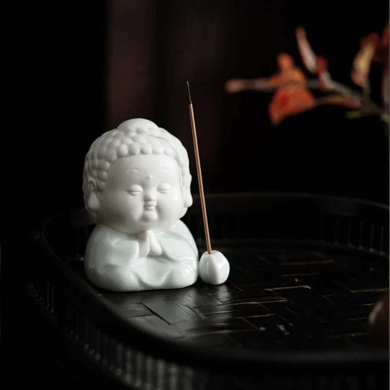 Buddha Stones Buddha seduto in piedi reclinato in ceramica bruciatore di incenso curativo decorazione da scrivania - Image 5