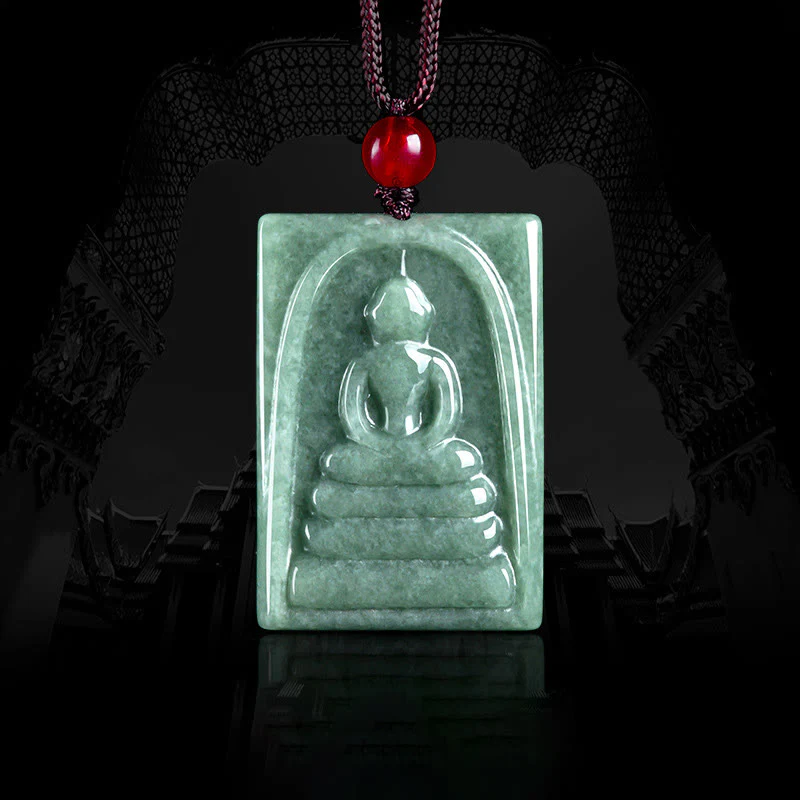 Buddha Stones Buddha senza forma Amuleto quadrato di giada Collana con ciondolo di corda della prosperità