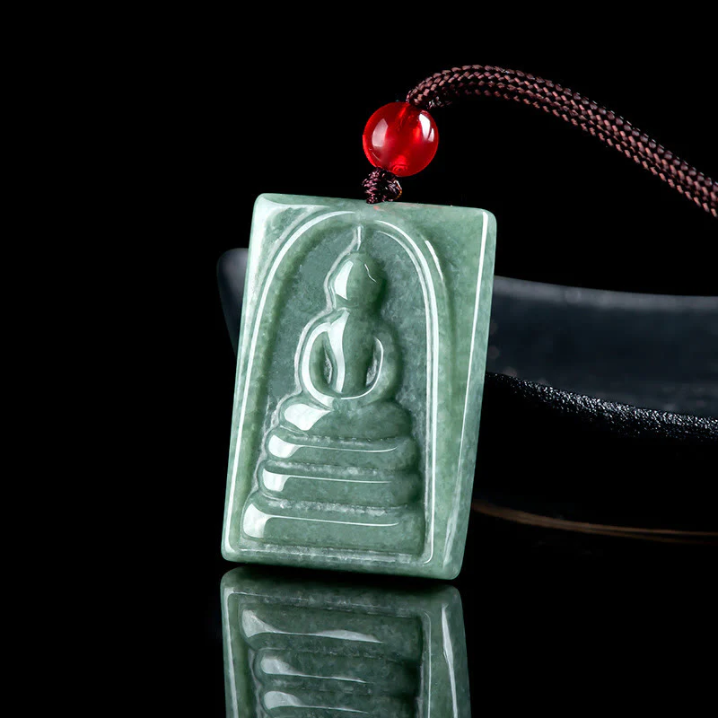 Buddha Stones Buddha senza forma Amuleto quadrato di giada Collana con ciondolo di corda della prosperità - Image 4