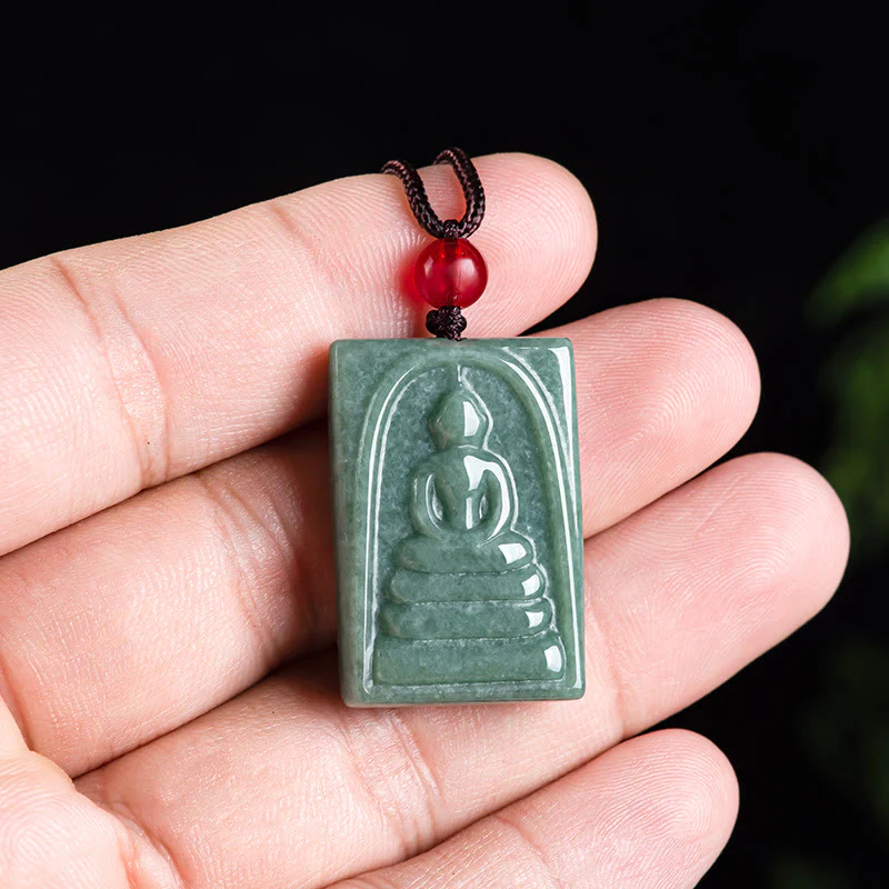Buddha Stones Buddha senza forma Amuleto quadrato di giada Collana con ciondolo di corda della prosperità - Image 5