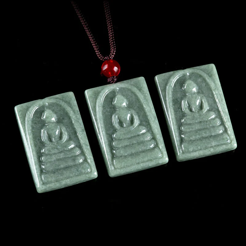 Buddha Stones Buddha senza forma Amuleto quadrato di giada Collana con ciondolo di corda della prosperità - Image 8
