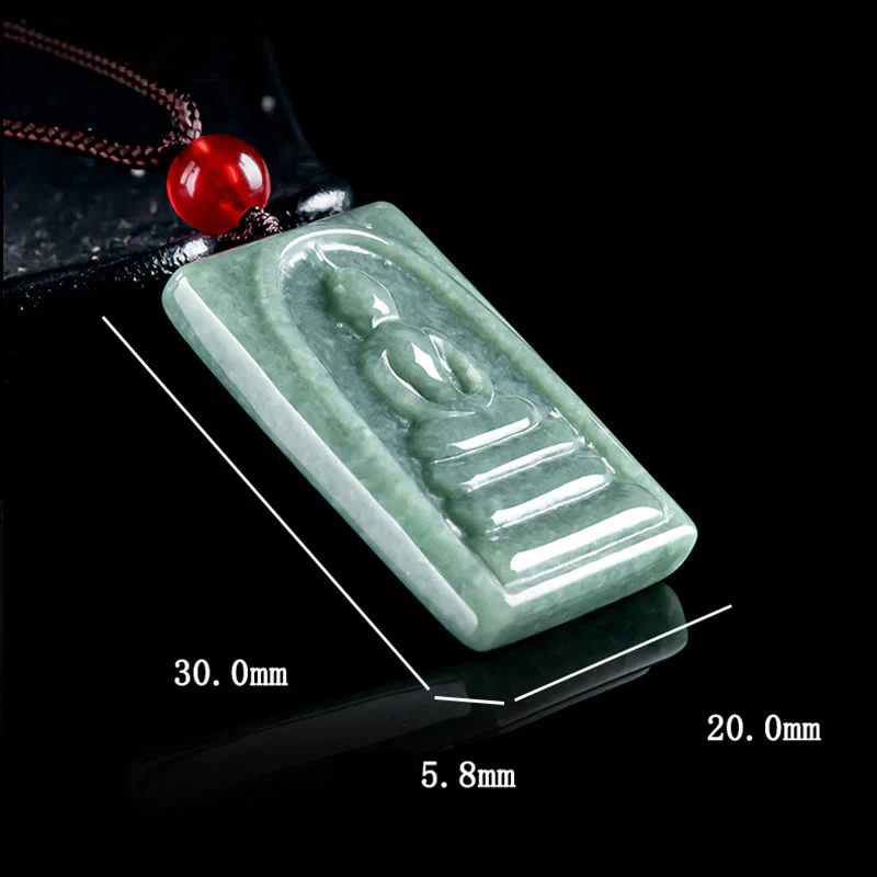 Buddha Stones Buddha senza forma Amuleto quadrato di giada Collana con ciondolo di corda della prosperità - Image 9
