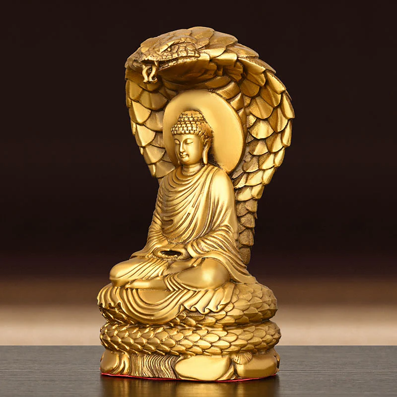 Buddha Stones Buddha Shakyamuni Figurina del serpente Serenità Statua in rame Decorazione per la casa Offerta - Image 3