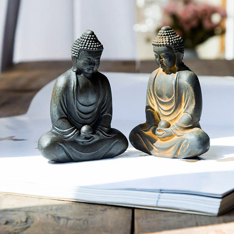 Buddha Stones Buddha tibetano in meditazione Statua in resina fusa ruggine polvere di ferro Decorazione della serenità - Image 17