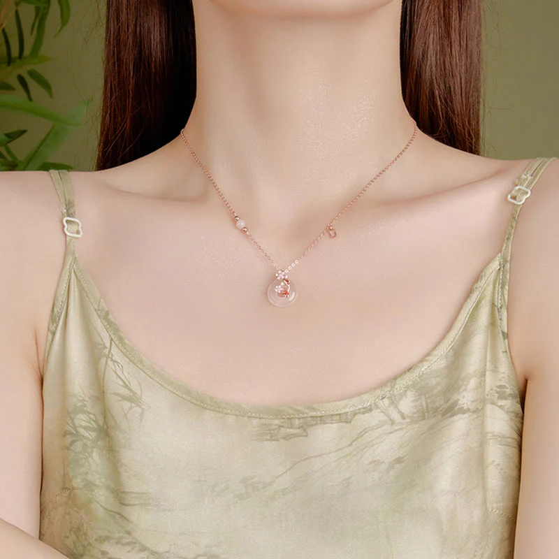 Buddha Stones Calcedonio Cristallo rosa Argento Sterling 925 Fiori Pesce Koi Fibbia della pace Collana pendente positivo - Image 12