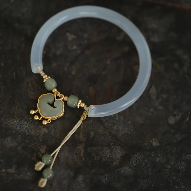 Buddha Stones Calcedonio Giada Hetian Argento Sterling 925 Nuvola di Buon Auspicio Ruyi Lock Harmony Braccialetto Mezza Bracciale - Image 5