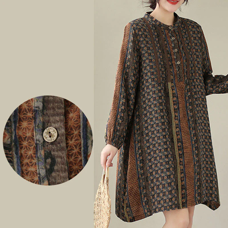 Buddha Stones Camicia a maniche lunghe da donna con pieghe a fisarmonica, stampa floreale retrò e tasche - Image 10