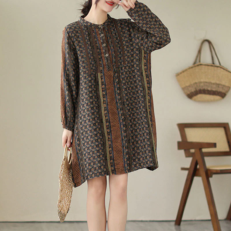 Buddha Stones Camicia a maniche lunghe da donna con pieghe a fisarmonica, stampa floreale retrò e tasche - Image 3