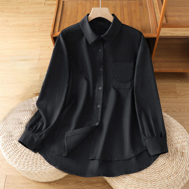Buddha Stones Camicia casual da donna in cotone con maniche lunghe e collo alto e tasche - Image 10