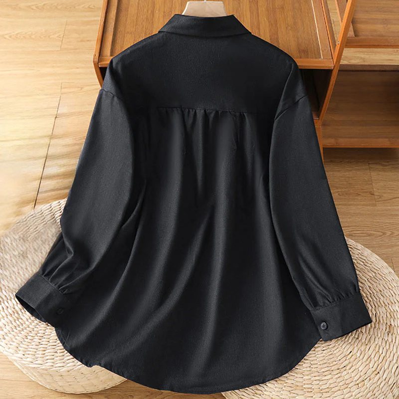 Buddha Stones Camicia casual da donna in cotone con maniche lunghe e collo alto e tasche - Image 11